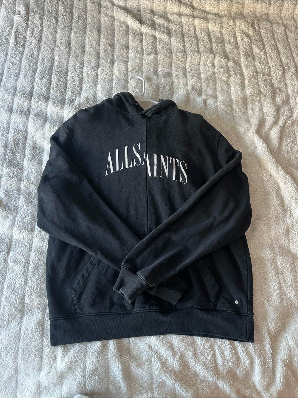 All Saints Black Pullover Hoodie with White Arch Logo